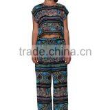 2015 Latest Fashion Women Round Neck Design Print Top Set thumbnail-2