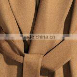 HAODUOYI Winter Women Light Tan Pockets Belt Front Trench Coat V Neck Long Line Woolen Coat thumbnail-3