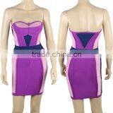 HL Beaded Rayon Sexy Purple Color Block Strapless Geometric Bodycon Women Celebrity Bandage Dress thumbnail-5