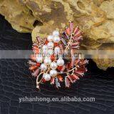 Natural Pearl Inlay Zircon Stone Titanium Steel Drop Snowflake Enamel Glaze Brooch thumbnail-3