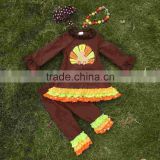2T-7 new baby girls thanks giving pant outfits turkey boutique outfits matching hair bows and chunky necklace set
