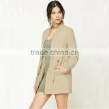 Open Front Longline Flat Collar Ribbed Trim Belted Waist Womens Online Jackets thumbnail-2