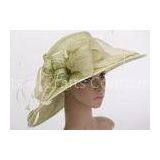 Green 12cm Large Brim Ladies Tea Party Hats / Sinamay Hat With Three Layers