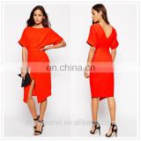 wholesale fashion cut sleeves sexy deep v back wiggle women midi dress with split front