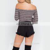 New Style Stripe Detail Off Should Cotton Bodysuit thumbnail-5