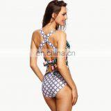 China Swimsuit Manufacturer Push up Bathing Suits Multicolor Geo Print Cutout Criss Cross Monokini thumbnail-4