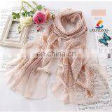 Lingshang New Arrival Silk Scarf Autumn and Winter Women's Scarf Solid Color Embroidery Design Chemical Fiber Long Scarf thumbnail-5