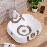 Wholesale Counter Mounting European Square no Hole Decal Ceramic Art Wash Basin