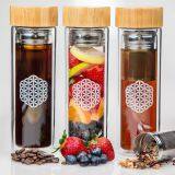 Double Wall Eco Pyrex Borosilicate Glass Tea Filter Infuser Drinking Water Bottle With Top Bamboo Lid thumbnail-2
