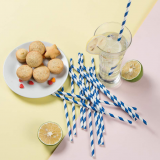 Eco-friendly Paper Straw in Blue Stripes Decorated Paper Drinking Straws 6mm 8mm thumbnail-3