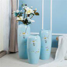 Hand Paint Countryside Style Lotus Flower Large Blue Ceramic Vase Decoration For Wedding Gift thumbnail-2