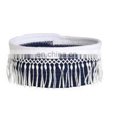 Hot Sale Cute Cotton Woven Storage Basket With Macrame Tassels, Hand Woven Cosmetics Basket thumbnail-3