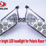 Chrome & Black Led Headlamp ATV UTV Headlight Led Polaris Rzr xp 1000 Headlight