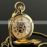 Golden Gold Antique Skeleton Mechanical Wholesale Pocket Watch WP137