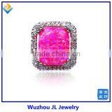 Fire Opal Stone Ring Synthetic Cabochon Rectangle Shape Opal Stone 925 Sterling Silver Ring thumbnail-1