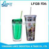 16OZ 20OZ PS/AS Double Wall Hard Plastic Cup With Lid and Straw thumbnail-1