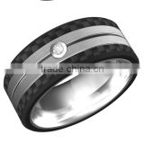 Custom men women's inlay CZ wedding engagement band titanium carbon fiber band ring
