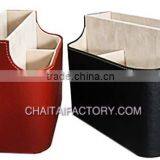 Black Vinyl Faux Leather DESK ORGANIZER Valet Tray With Elegant White Stitching