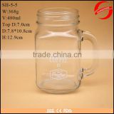 480ml glass drinking mason jar with handle and lid with silk screen