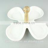 Snack White Ceramic Plate Dinnerware Plates Flower Shaped With Wooden Handle thumbnail-2
