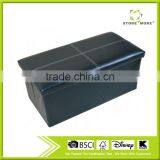 Line Design Folding Storage Ottoman Bench With Faux Leather, Brown thumbnail-3