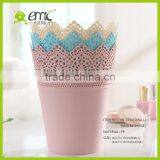 Wholsale Round Plastic Desktop Flower Pot/mini Storage Bucket Lace Hollow Style thumbnail-2