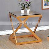 Stainless Steel Brass Frame Square Metal Glass Coffee Table High Qualtiy thumbnail-4