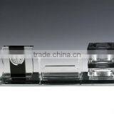 JINGYAGE Office Table Set K9 Crystal Business Card Holder With Clock and Black Pen Holder thumbnail-1