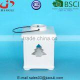 Glazed White House Ceramic Lantern, Candle Lanterns With Handle thumbnail-3