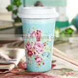 12oz Pink Flower Design Ceramic Double Wall Tumbler thumbnail-3