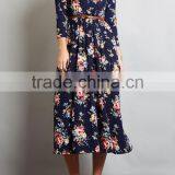 Private Label Long Sleeve Floral Pocket Midi Length Fashion US Size Women Dresses 2017 Summer thumbnail-6