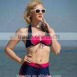 2015 Swimsuit for Women Hot Sexy Bikini Three Piece High Quality Stripes Contrast Color Swimsuit thumbnail-4