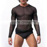 Custom Mens Tops Tee T Shirt Transparent Mesh T-shirt Long Sleeve Undershirt Quick Dry GYM Sport Singlet Clothing ( Not Include thumbnail-1