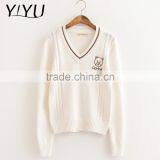 Korea Style Girl White Sweet V-neck High School Uniform Pullover Sweater thumbnail-2