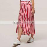 New Fashion Side Tie Red and White Striped Long Wrap Skirt for Girl thumbnail-2