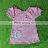 2017 Summer Baby Girls Boutique Children Clothing Kids Girls Cotton Solid Color Elstic Cuff T-Shirt Have A Pocket thumbnail-1