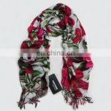 blooming flower print green red white scarf