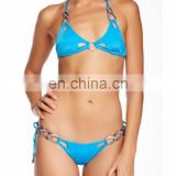 Cutouts Triangle Top Halter Straps with Metal Pave Bikini Set Swimsuit