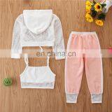Girls' Hooded Mesh Blouse and Suspenders Matching Trousers 3 Piece Girl Boutique Summer Suit thumbnail-5