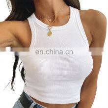 2021 Hot Custom Logo, Summer Lady White Black Ribbed Crop Tank Top Women/ thumbnail-1