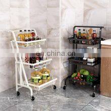 New Household Carbon Steel 3-tier Kitchen Storage Rack Cart Foldable Kitchen Trolley With Wheels thumbnail-3