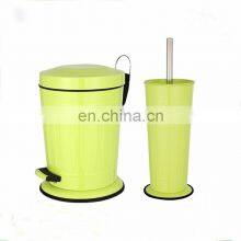 Embossed Yellow Garbage Waste Bin Set With Toilet Brush Stainless Steel Waste Bin Bathroom Sets for Household Cleaning thumbnail-5