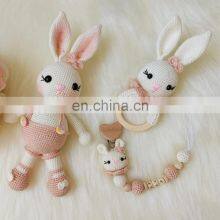 Handmade Crochet Bunny Rattle and Personalized Pacifier Holder Set Newborn Natural Organic Toys Vietnam Supplier Cheap Wholesale thumbnail-3