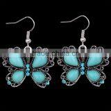 Fashion Design Wholesale Cheap Jewelry Turquoise Crystal Butterfly Shape Dangling Antique Silver Hook Earrings Girlfrend Gift thumbnail-1
