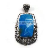 925 sterling silver genuine american kingman turquoise gemstone floral pendant with 18k gold accents