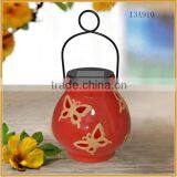 Butterfly Pattern Ceramic Hanging Lantern Solar Led Garden Lights Exterior Quality Choice