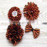 Halloween hair accessory handmad lace flower -orange/ black striped chiffon flowers with beads -cute fabric bows for decoration