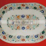 Oval Marble Inlay Dining Table Top Handcrafted