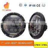Black Silvery 7 Inch Led Auto Headlight 75w High Low Led Headlamp for Used Car Jeep