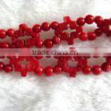 Wholesale 7" 15mm Chinese Red Round and Carve Natural Coral Bracelet thumbnail-1